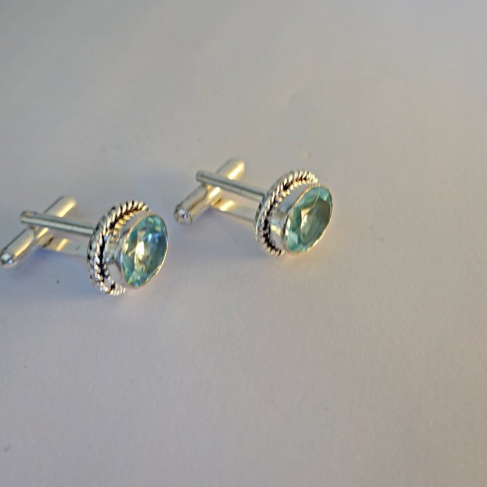 Aquamarine Sterling Silver 925 Cufflinks